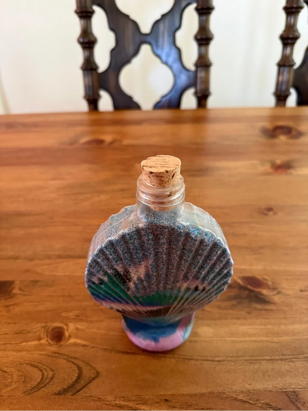 Handmade Seashell Sand Art Bottle - Multicolor